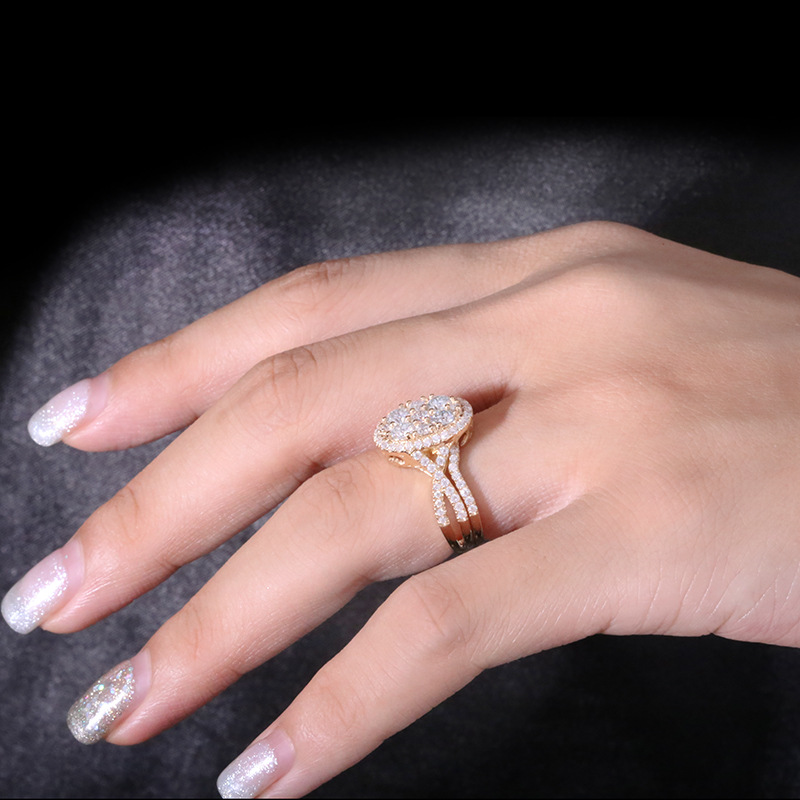 18k金莫桑钻石情侣订婚对戒璀璨玫瑰彩金小碎钻排戒男女戒指