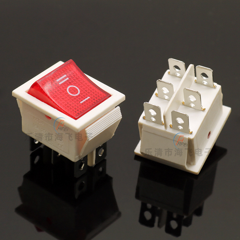 供应kcd4船型开关 6脚3档带led灯白色底座翘板开关电源开关