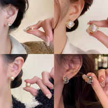 s925银针山茶花珍珠耳钉女小众设计高级感耳环时尚气质百搭耳饰品
