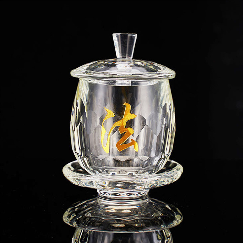 厂家供应佛教用品佛堂贡碗水晶供水杯 佛法僧玻璃净水杯