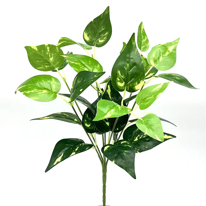 7 Head Bunch Lamination Leaves Simulation Plant Wall Green Plant Wall Landscaping Decoration Potted Flower Arrangement Green Leaf and Fake Flower Green Radish