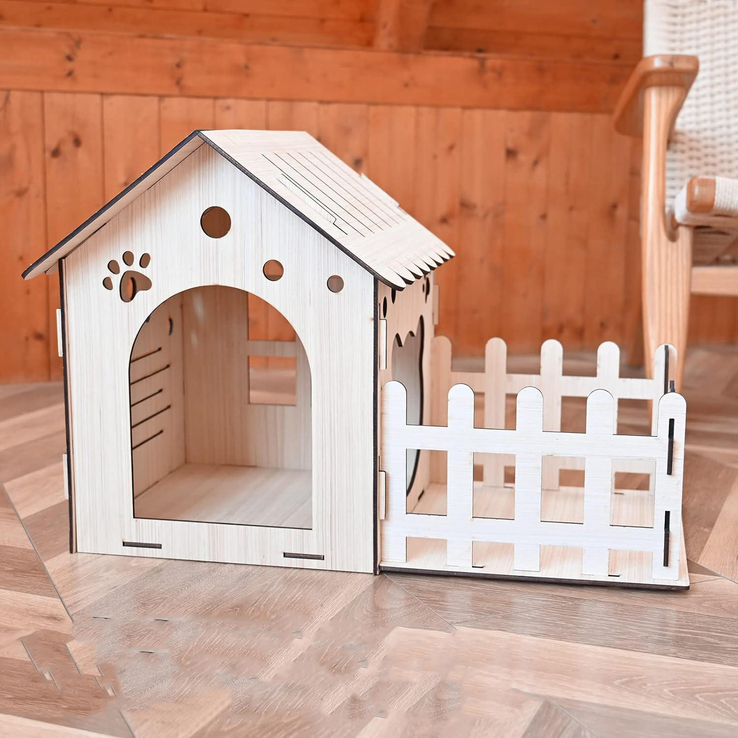 木制兔子城堡带庭院室内猫床兔子屋小动物休息玩耍屋豚鼠仓鼠藏身