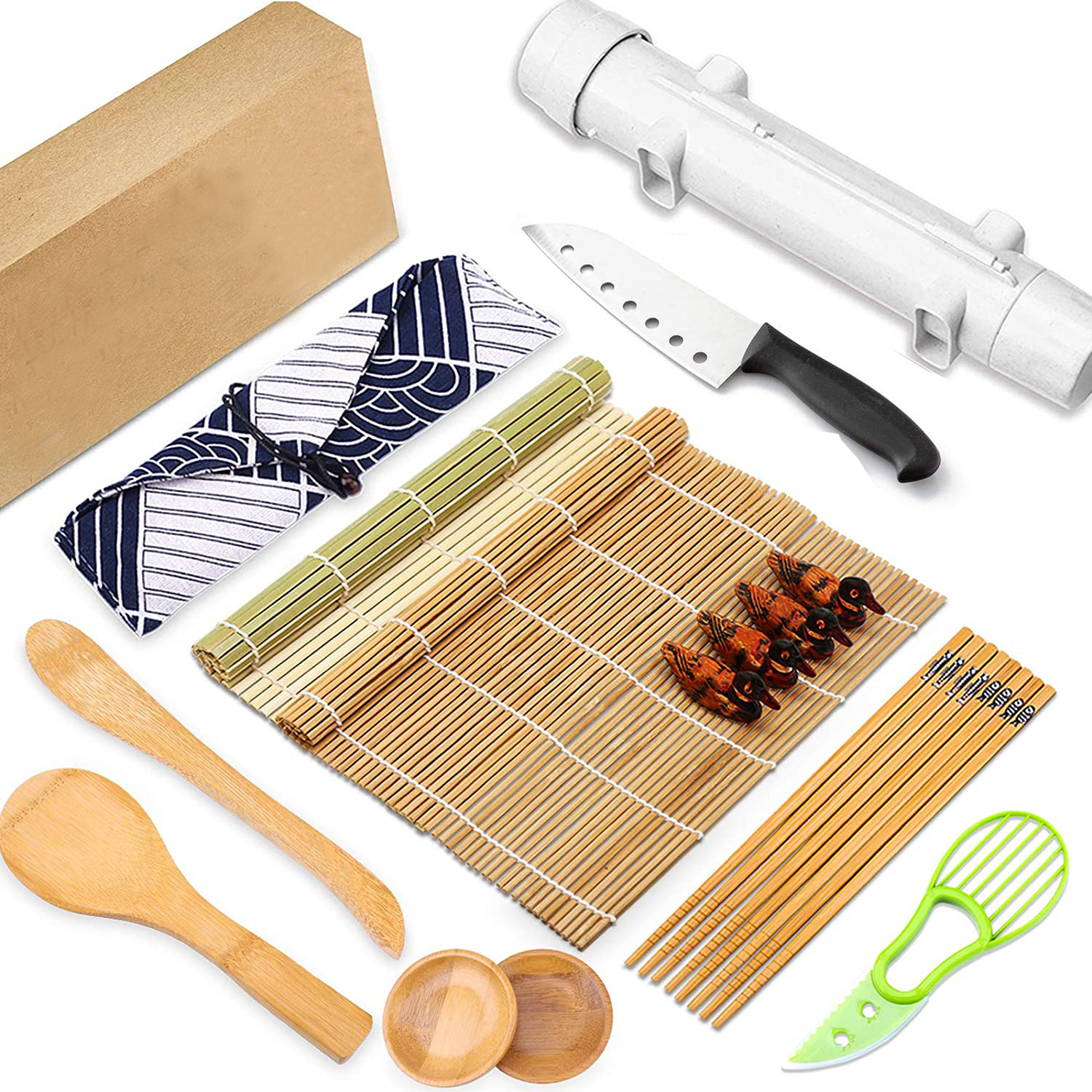 寿司工具多件套装 出口外贸商超 竹制寿司碟子席子饭勺刀片套装