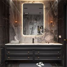 卫浴柜法式美式浴室柜橡木岩板无缝盆洗脸盆柜组合洗漱手盆卫生间