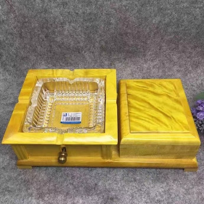 金丝楠烟灰缸烟盒二合一红木复古家居摆件大叶楠烟灰缸礼盒装