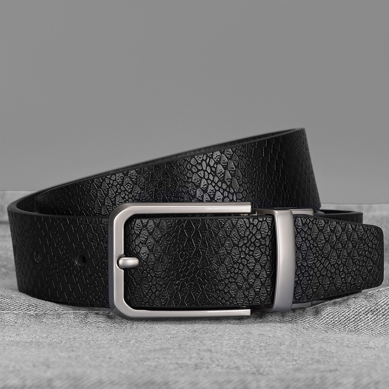 新款可旋转针扣黑咖啡双色带身pu皮腰带男士日常穿搭休闲皮带批发