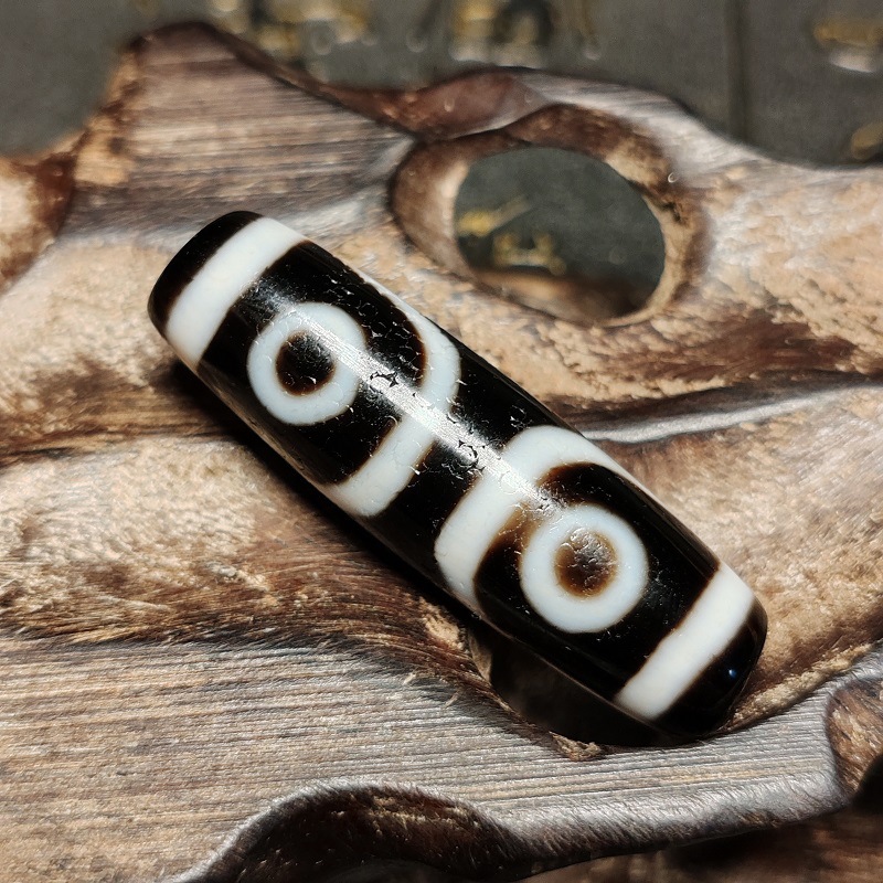 藏式天然玛瑙台珠朱砂料马蹄纹风化金刚2眼天珠项链吊坠diy配饰