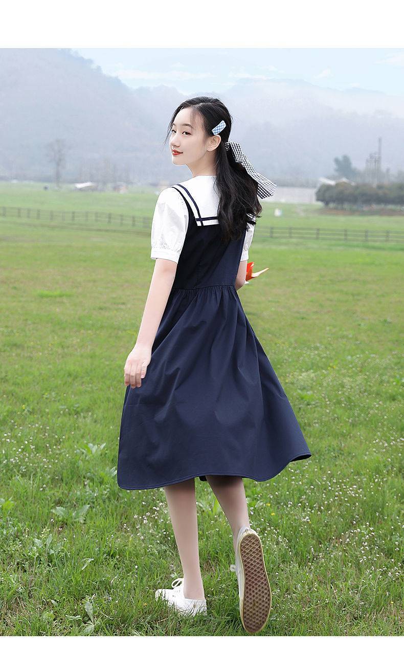 少女学生连衣裙女12岁13女孩夏装16初中生高中生日系jk裙长款裙子简约
