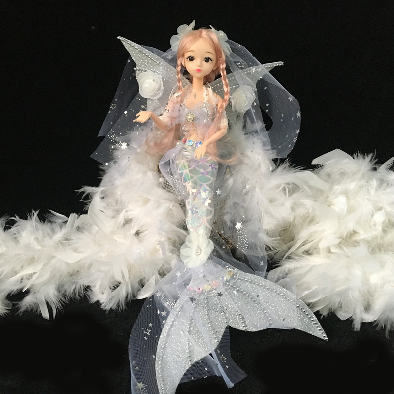 新款婚纱美人鱼娃娃手工diy公主玩偶女孩过家家换装蝴蝶仙子玩具