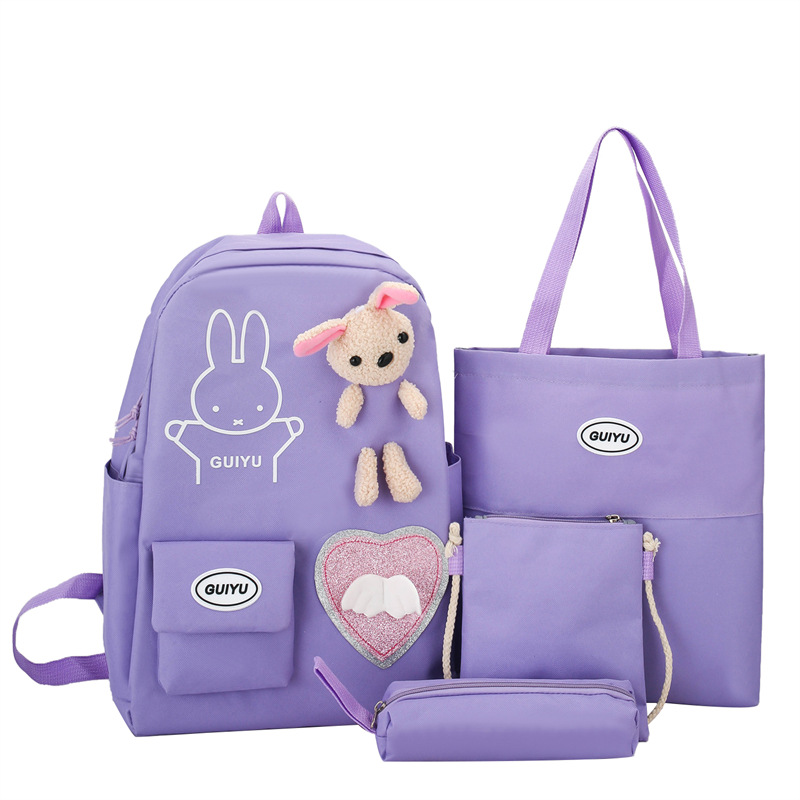 Wholesale Cartoon Love Backpack Primary School Student Schoolbag Make-up Bag Four-Piece Set Bunny Doll School Bag