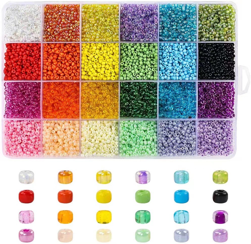 DIY Beaded 28 Grid Box Kit Solid Color Paint Micro Glass Bead DIY Bracelet Necklace Accessories Color Small Rice-Shaped Beads