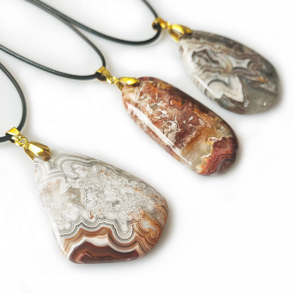 亚马逊新品 天然墨西哥疯狂玛瑙吊坠 不规则玉石项链个性配饰跨境