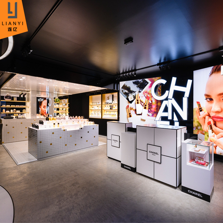 整店定制化妆店柜台品牌形象岛台白色烤漆口红展柜香水展示柜岛台