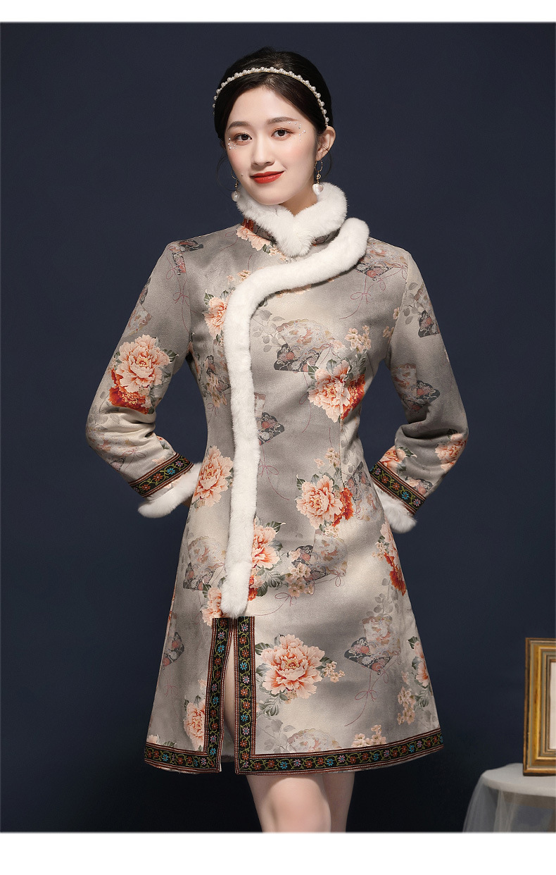 拜年服中国风新年复古加厚夹棉改良旗袍连衣裙冬装2020新款20317