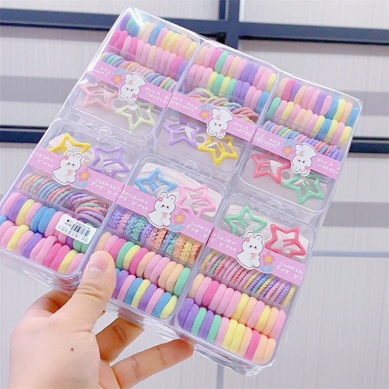 New Hair Accessories Wholesale Little Girl Children Fashion Rubber Band Small Circle Combination Drip Color Clip Barrettes Headband