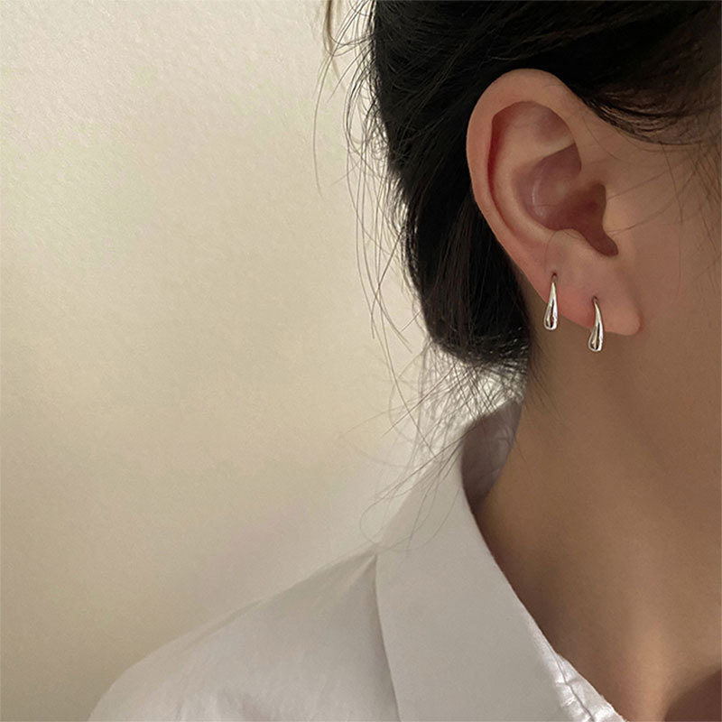 14K Sleep without Picking Metal French Water Drop Earrings Ins Trendy Simple High-Grade Earrings Female Cold Style Personality