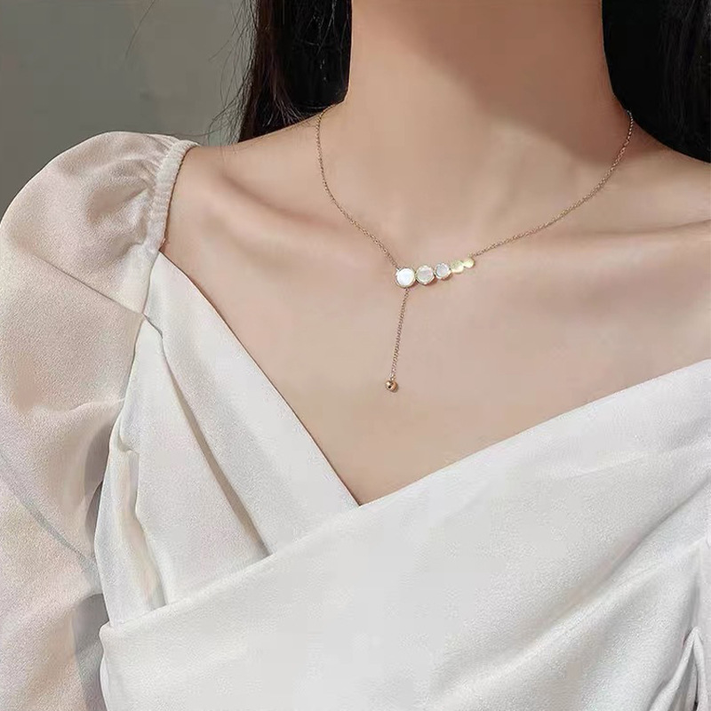 Real Gold Plating Exquisite Design Smart Titanium Steel Necklace Women's All-Match High-Grade Finely Inlaid Pendant Light Luxury Clavicle Chain