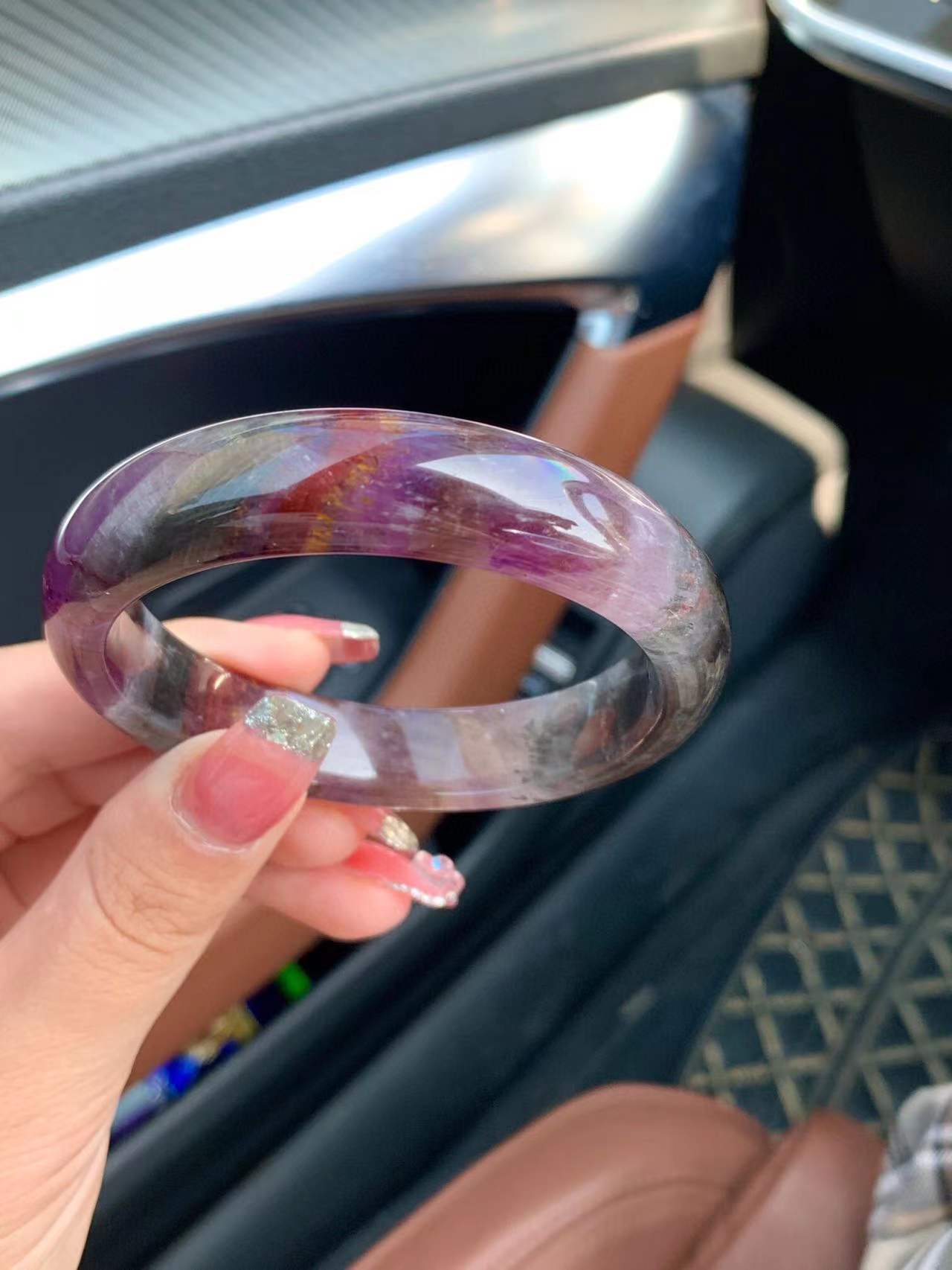 天然极光23紫钛手镯千层聚宝盆手镯红幽灵金黄板钛晶四色体手镯