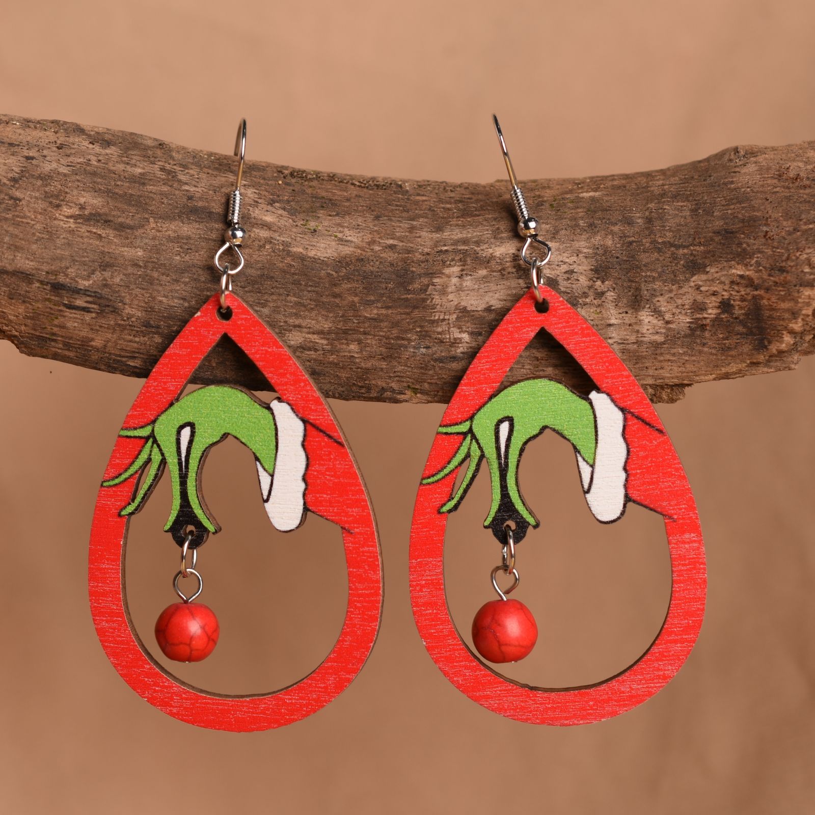 european and american green frog wooden christmas earrings splicing green festival ear rings temu cross-border hot selling earrings