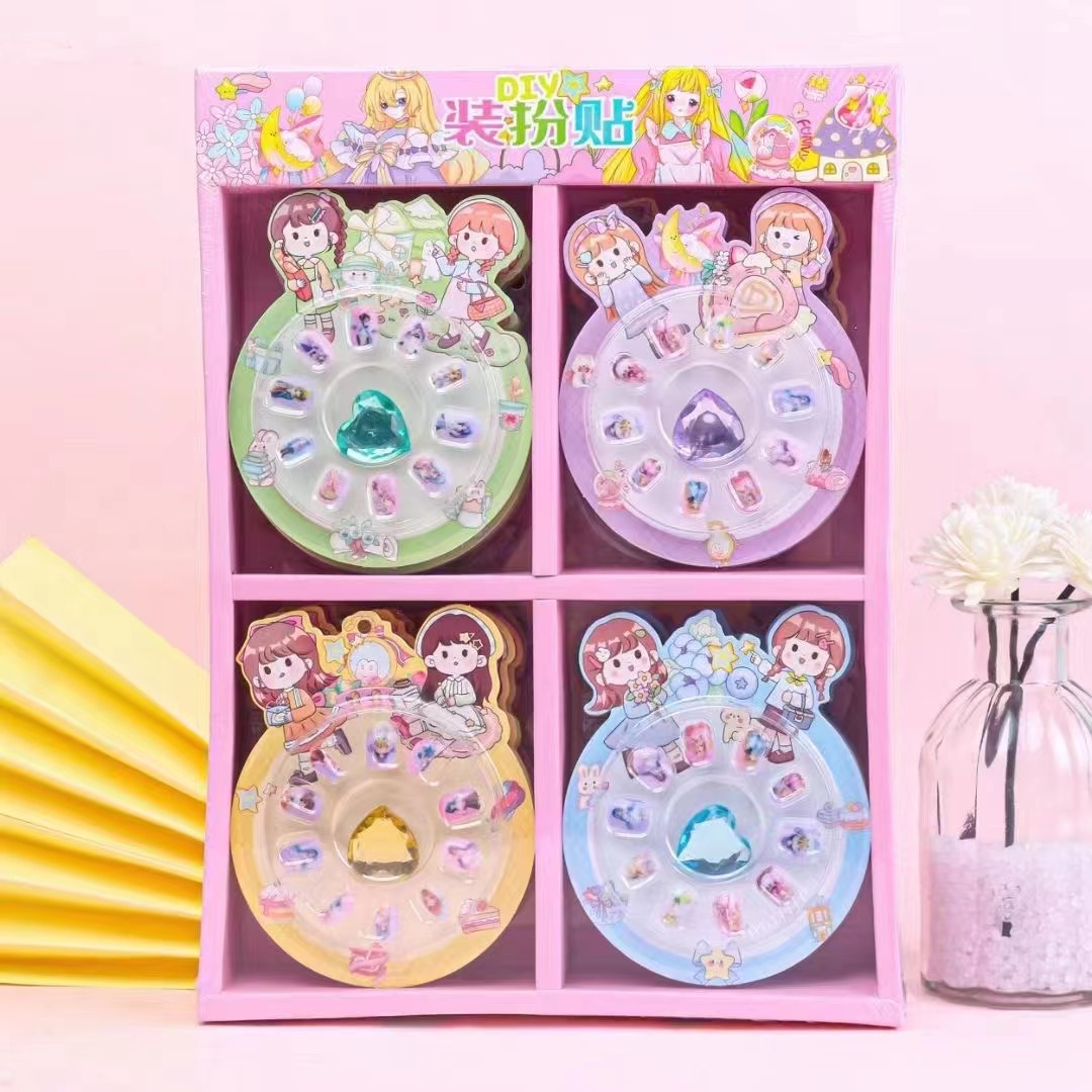 Genuine Princess Children Cartoon Nail Stickers Small Fried Glutinous Rice Cake Stuffed with Bean Paste Modeling Girl Nail Stickers Fake Nail Patch Gem