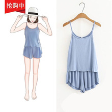 吊带睡衣家居服套装韩版性感夏季薄款吊带背心短裤女大码两件套