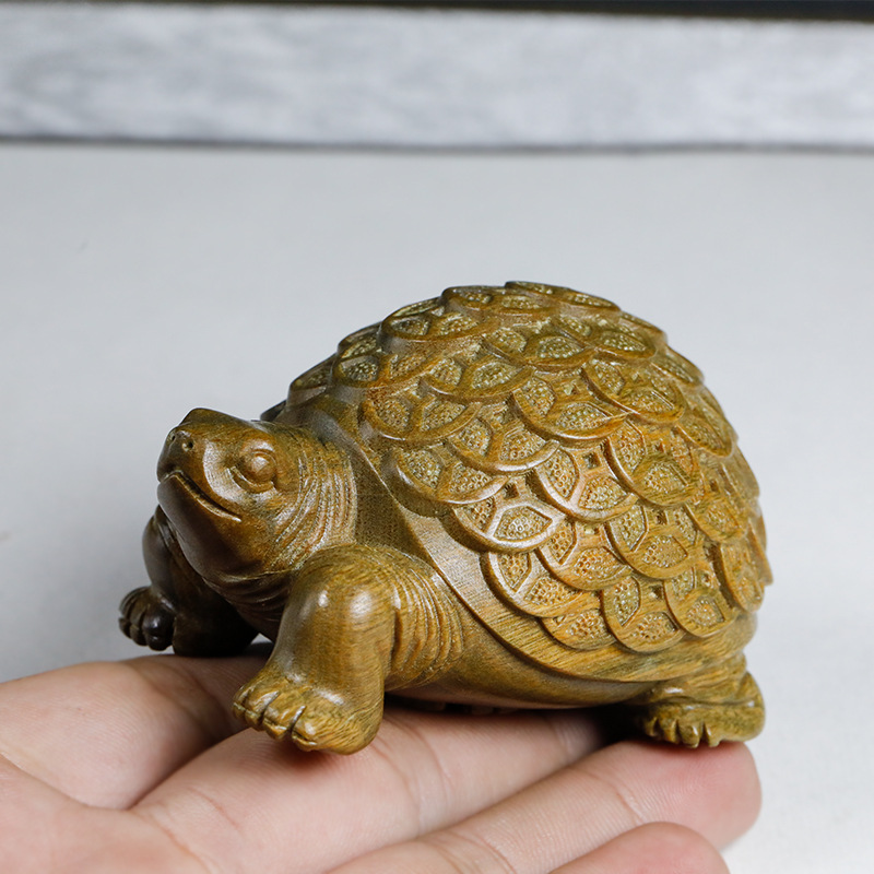绿檀木雕刻金钱龟手把件文玩把玩件家居摆件风水摆件礼品礼物