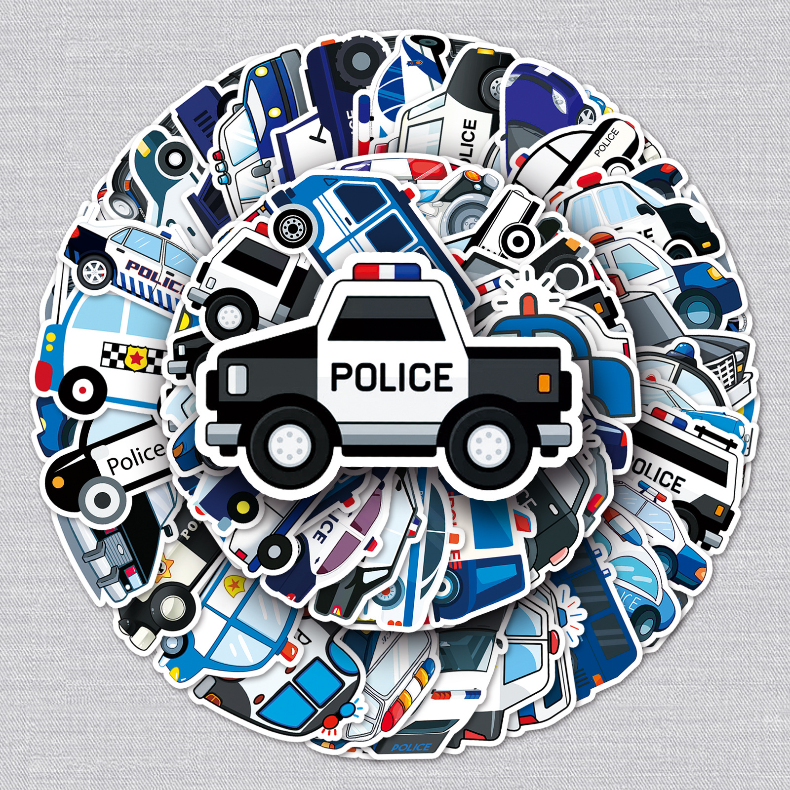 50张警车涂鸦贴纸跨境卡通儿童奖励贴纸diy手机壳行李箱贴纸防水-阿里