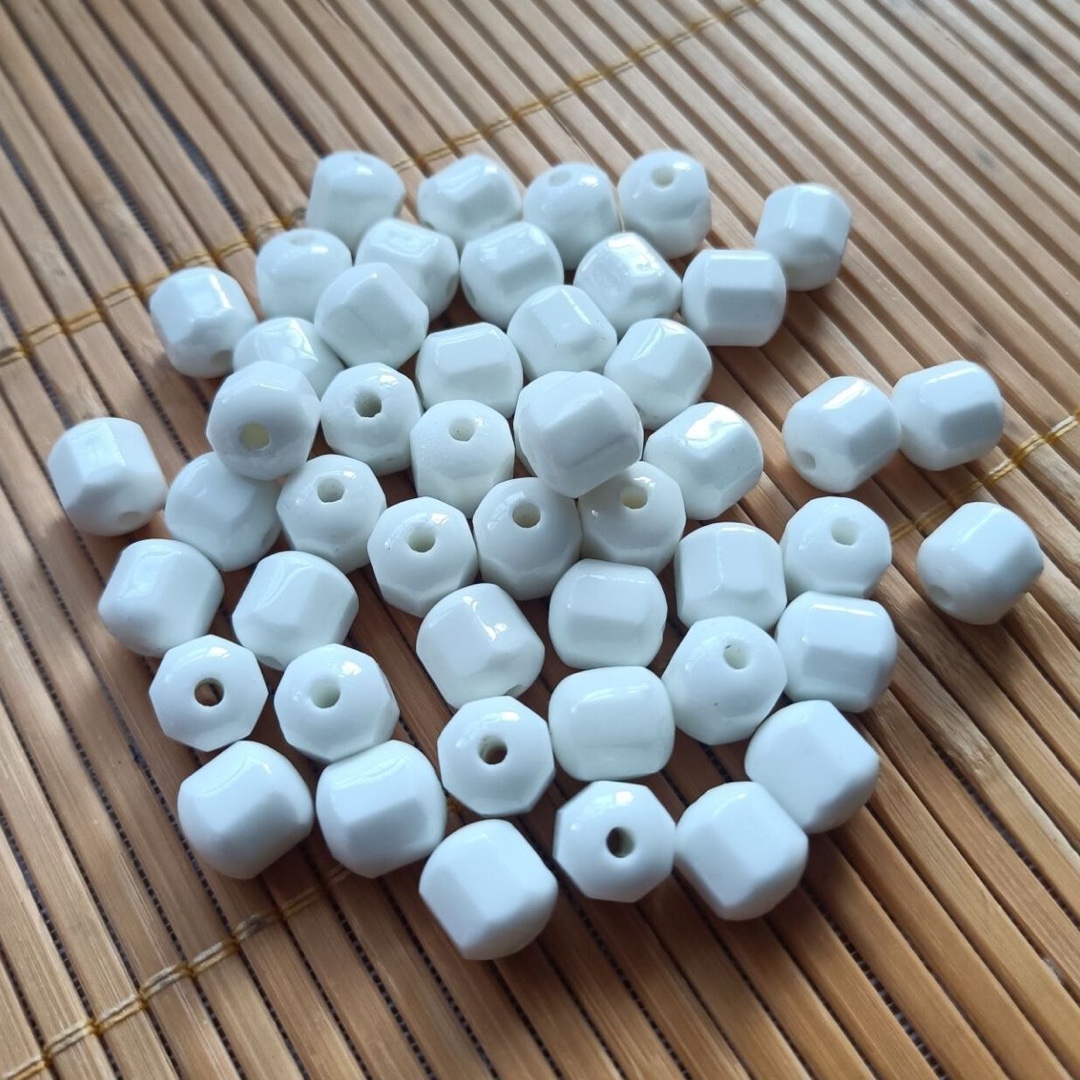 托玛琳珠子 上釉白色圆头粗八角珠饰品手链项链珠子-阿里巴巴
