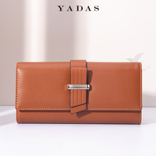 YADAS女士钱包源厂家 大气扣带设计零钱袋PU长款三折流行百搭手包
