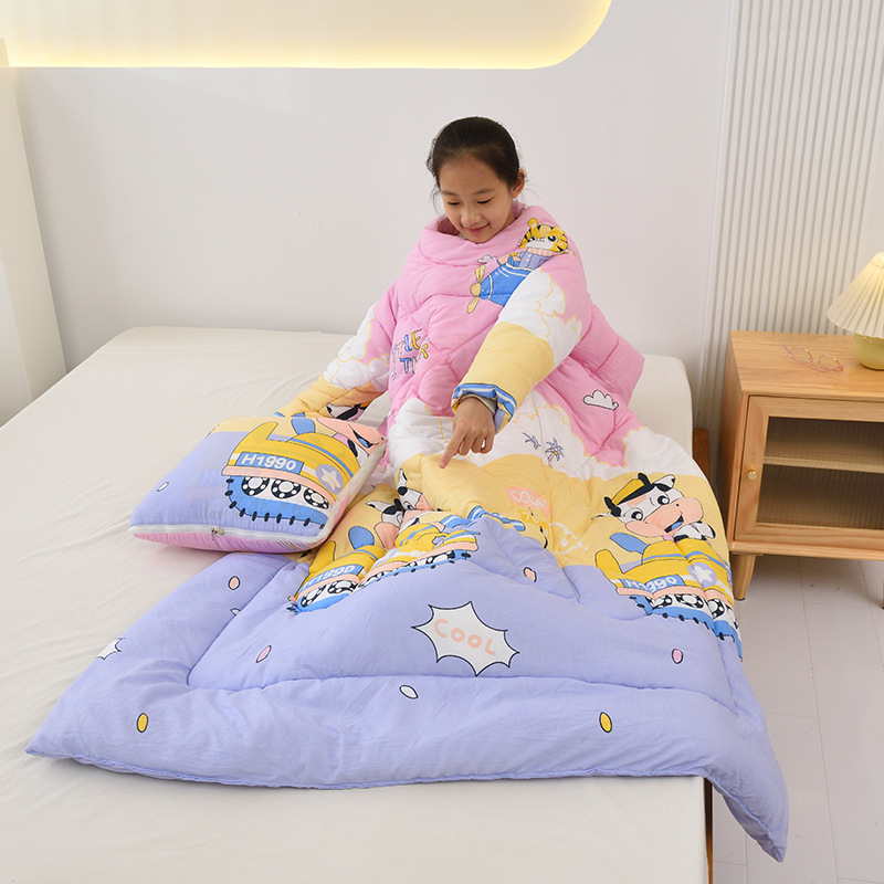 Lazy Quilt One-Piece with Sleeves Children's Anti-Kick Quilt Winter Car Single Wearable Multifunctional Sofa Pillow Blanket