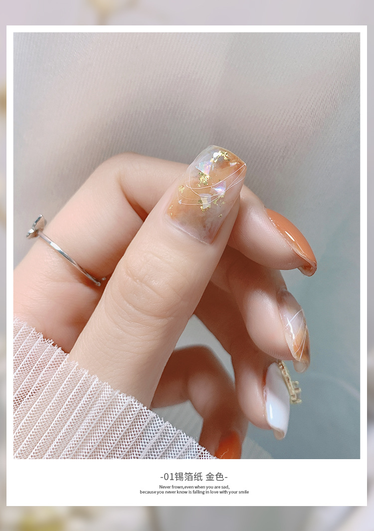 网红同款美甲金箔纸饰品镭射锡箔纸碎片金银色日系指甲油胶装饰纸