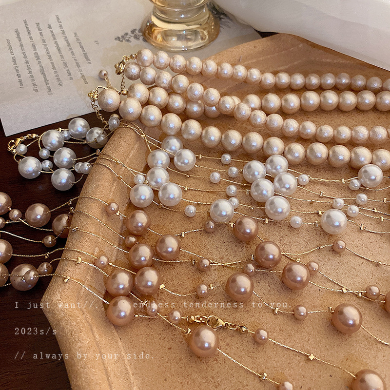 French Style Retro Elegant Baroque Pearl Necklace Women's Elegant All-Match Clavicle Chain Light Luxury High Sense Necklace Wholesale