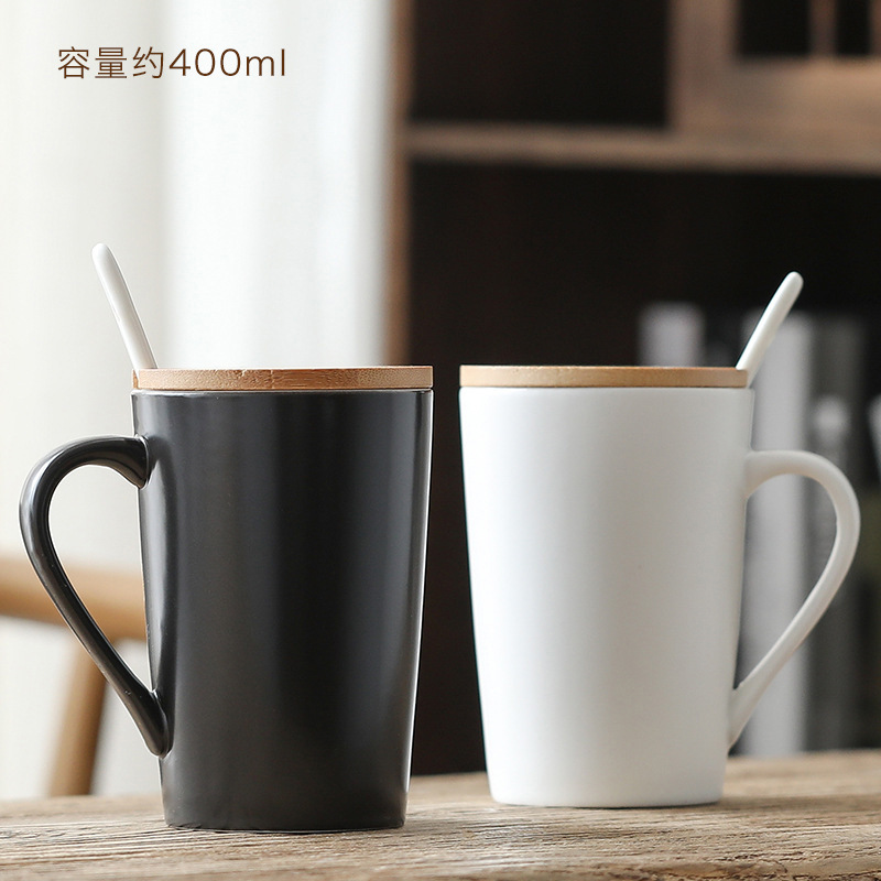 Hotel Couple Cups Ceramic Cup with Cover Spoon Simple Mug Water Cup Coffee Cup Mouthwash Cup Couple's Cups