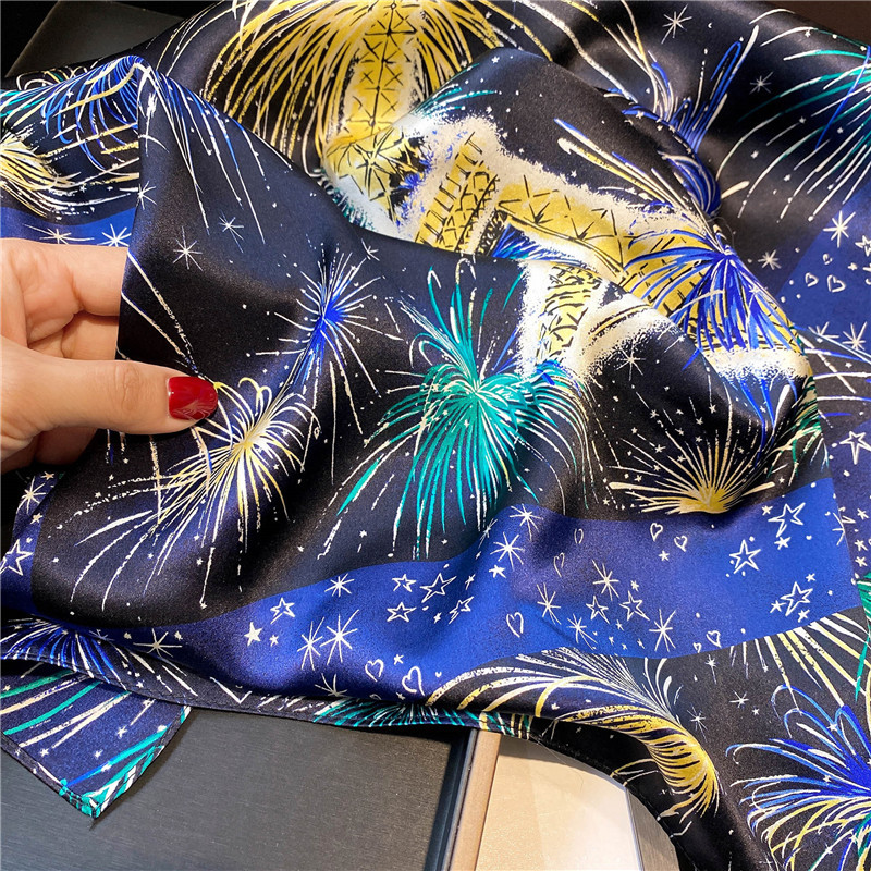 Blue Fireworks Hangzhou Silk Mulberry Silk Silk Scarf Women's Korean-Style Spring and Autumn Medium Kerchief Silk Plain Silk Scarf