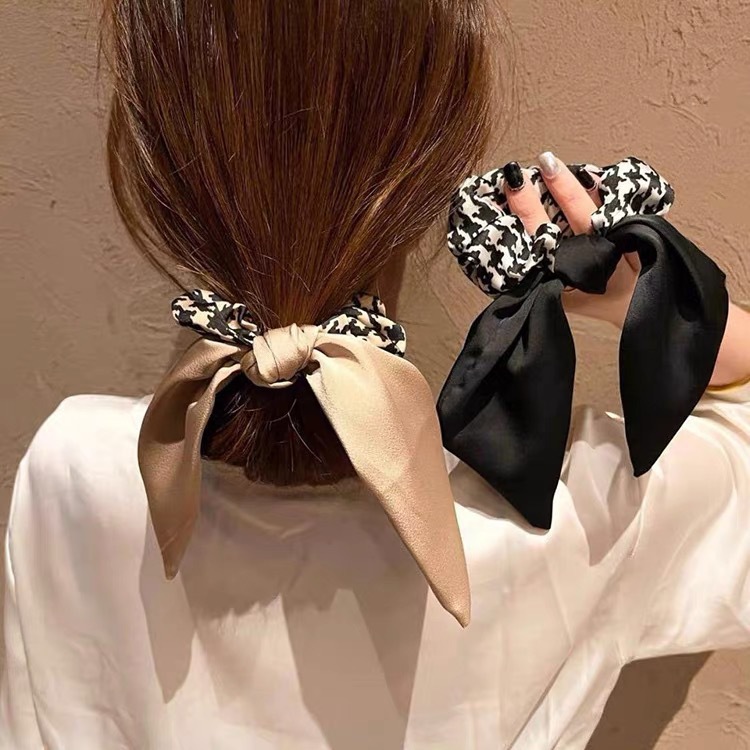 Houndstooth Bow Large Intestine Hair Band Women's Hair Tie Summer Retro Ins Korean Hair Rope Head Rope Ribbon