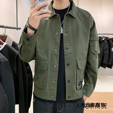 男士休闲衣服春秋外套男秋季韩版潮流工装夹克男2023新款男装秋装