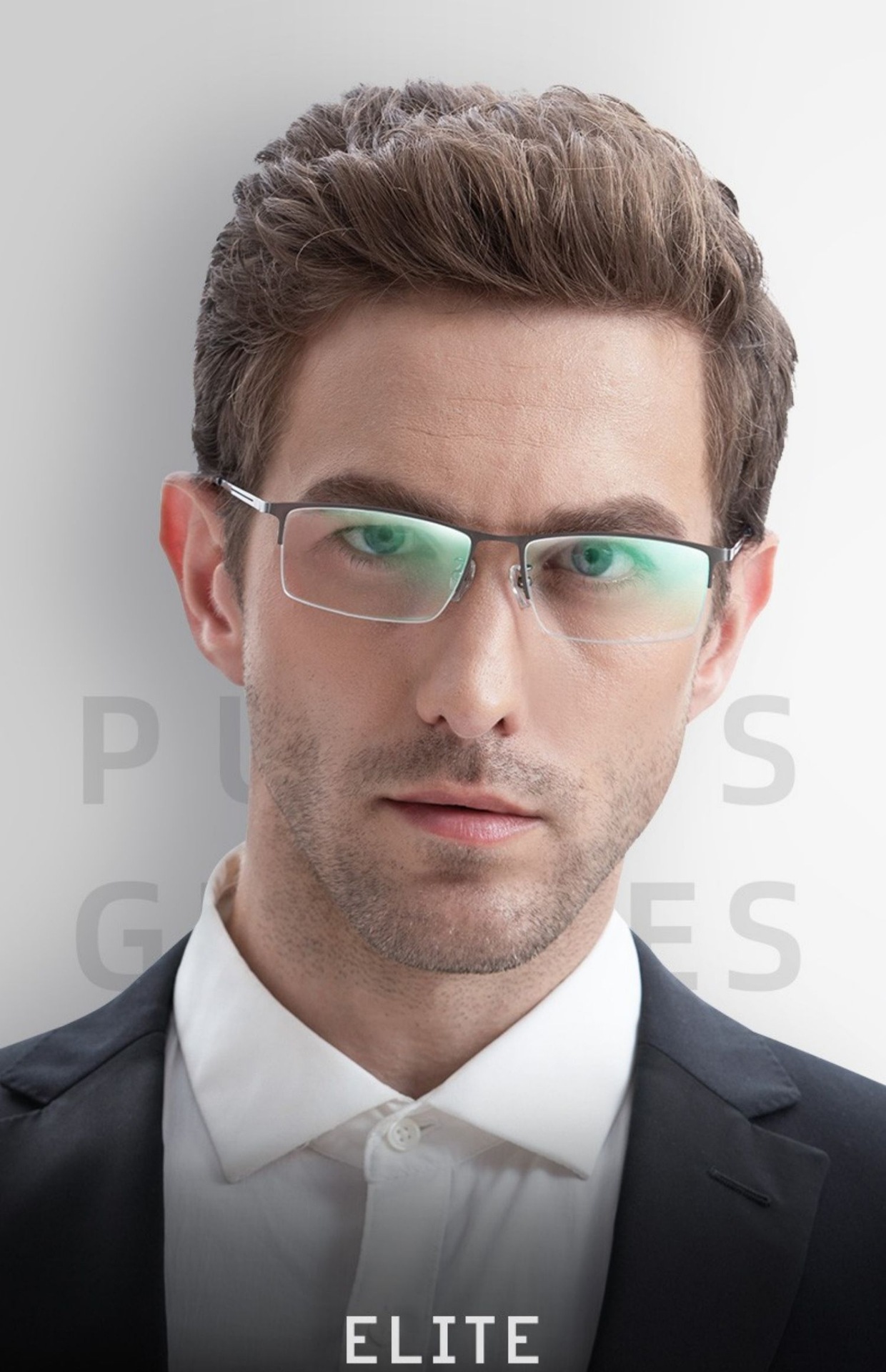 pulais/ 男士商务半框近视镜纯钛超轻时尚眼镜框架 990070