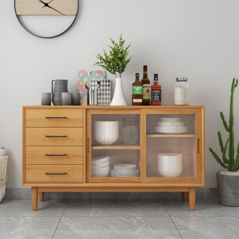 北欧实木餐边柜客厅厨房餐具收纳柜储物柜日式餐厅原木橱柜置物柜