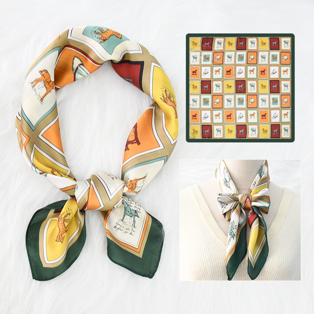 Vintage Carriage Clover Kerchief Scarf Women's Sun Protection Beach Ins Artificial Silk All-Match Scarf Scarf Wholesale
