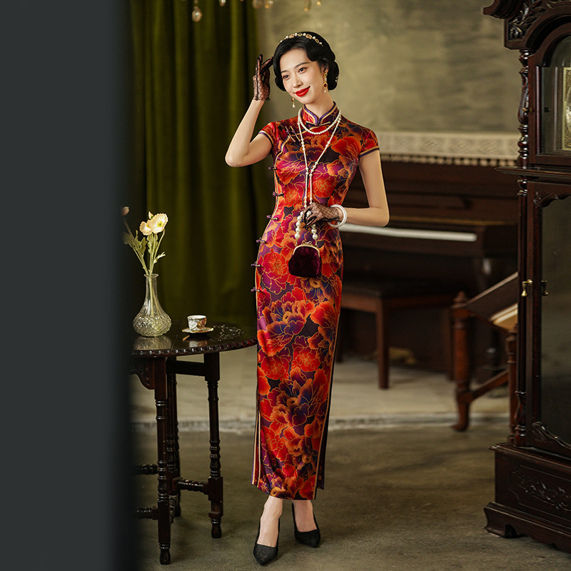 喜婆婆喜妈妈衣服红色苏州改良真丝旗袍桑蚕丝2024中式女夏高端长