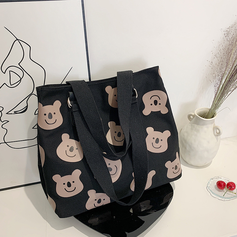 2022 New Ins Korean Style Canvas Bag Cute Cartoon Student Shoulder Bag Trendy Female Student Class Tote Bag