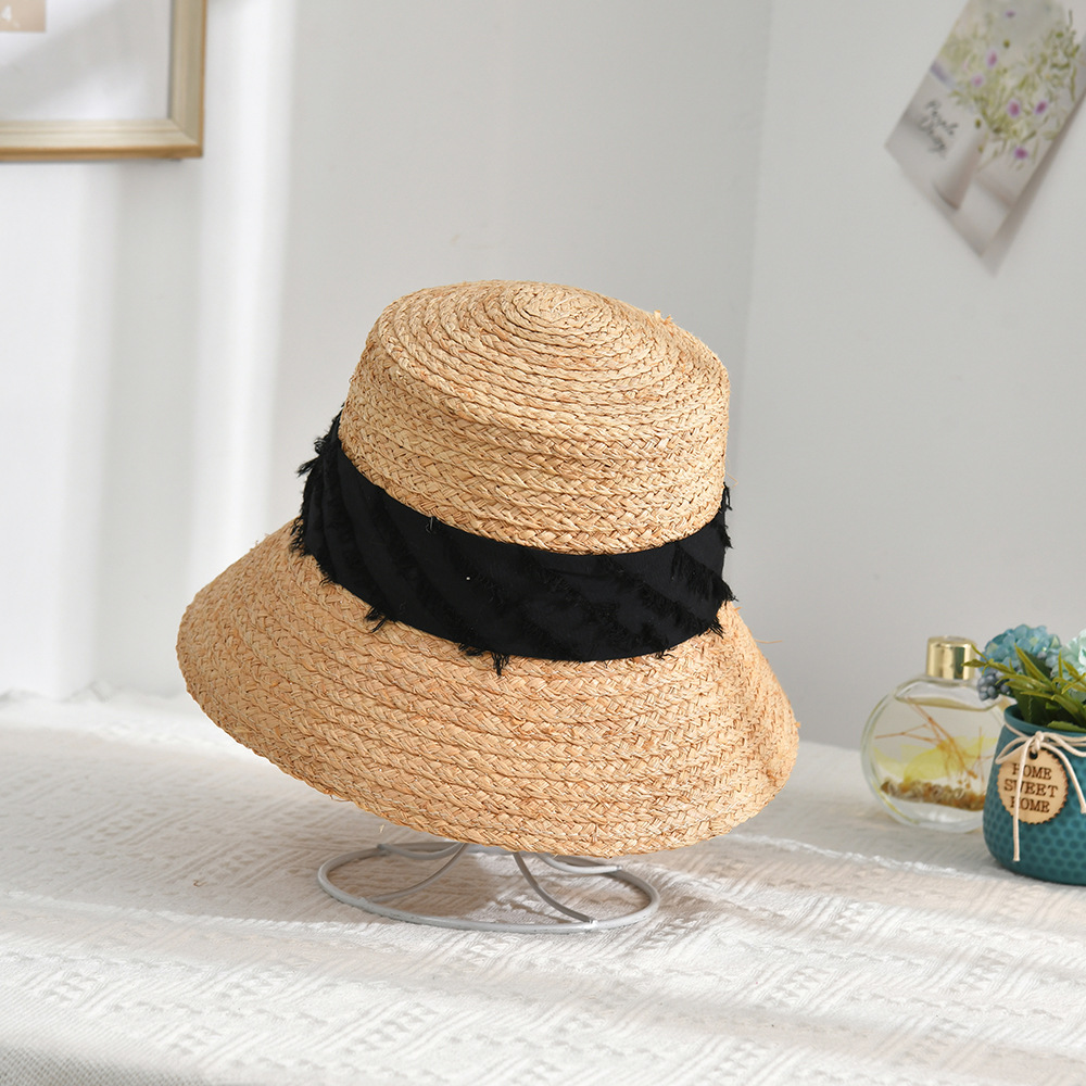 Korean Style Lantern Hat Raffia Hat Bow Patch Hat Big Brim Sun Hat Sun-Proof Straw Hat Factory Wholesale
