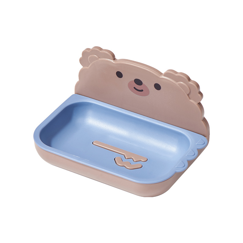 Cute Bear Soap Box Creative Home Bathroom Wall-Mounted Double-Layer Drain Soap Box Cartoon Plastic Soap Box