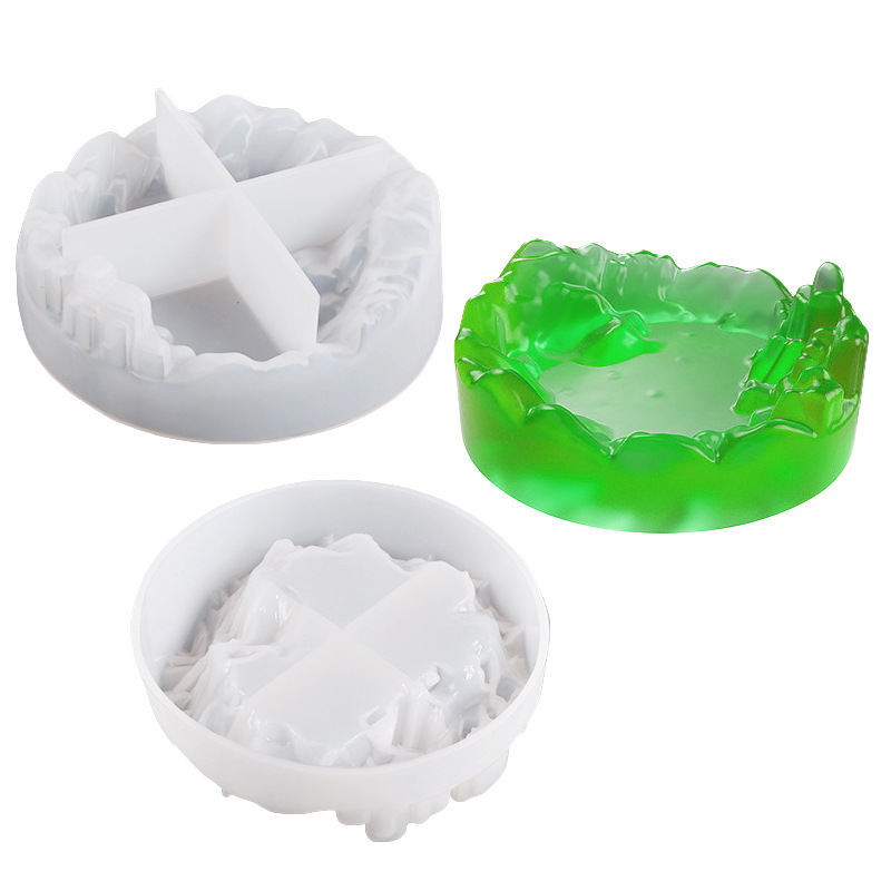 diy树脂胶不规则烟灰缸硅胶模具 水泥山峰冰雕晶簇烟灰缸滴胶模具