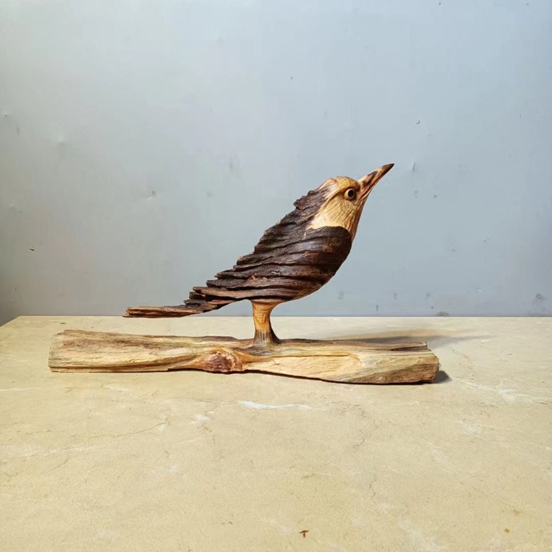 琥珀木北沉香小木雕喜鹊小鸟根雕工艺品家居办公桌面摆件装饰品