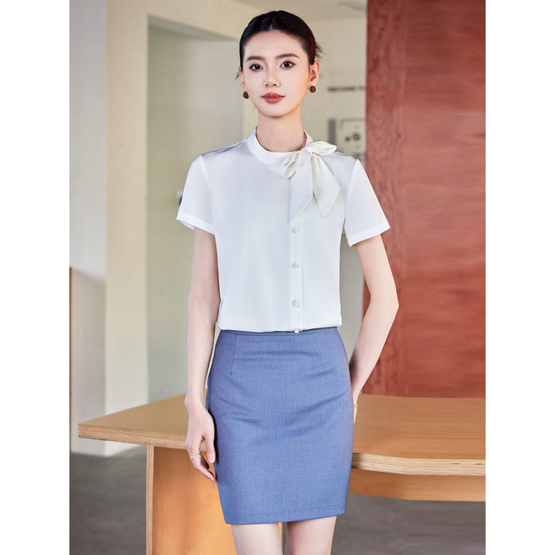 高级感小众时尚通勤职业衬衣工作服短袖衬衫女夏物业客服前台正装