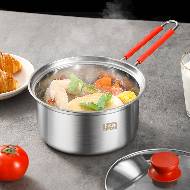 Stainless Steel Small Milk Boiling Pot Baby and Infant Household Complementary Food Pot Instant Noodle Milk Pot Induction Cooker Practical Gift Pot Wholesale