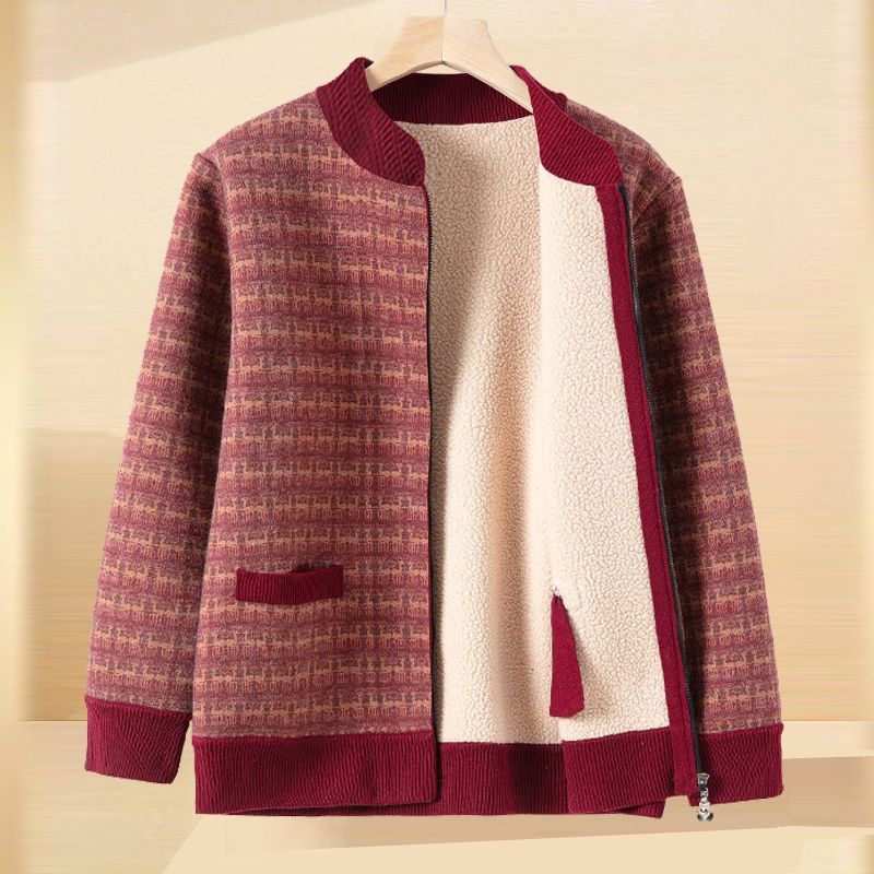 妈妈春冬装新款加绒上衣中年妇女拉链开衫中老年女休闲洋气外套秋