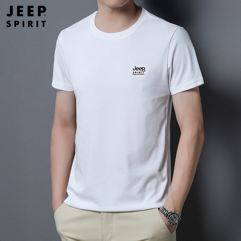 jeepspirit短袖圆领t恤男2023夏季新款绣标空调棉质透气吸汗体恤