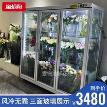 雪锐龙新款鲜花柜三面玻璃保鲜柜风冷无霜花柜花店大容量立式冰箱